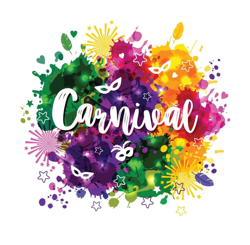 ilustración de carnaval mardi gras en manchas de acuarela multicolores, colores del mardi gras. carnaval,pinturas de acuarela. vector