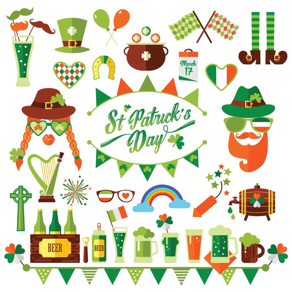 Set of St. Patricks day in green and orange vector