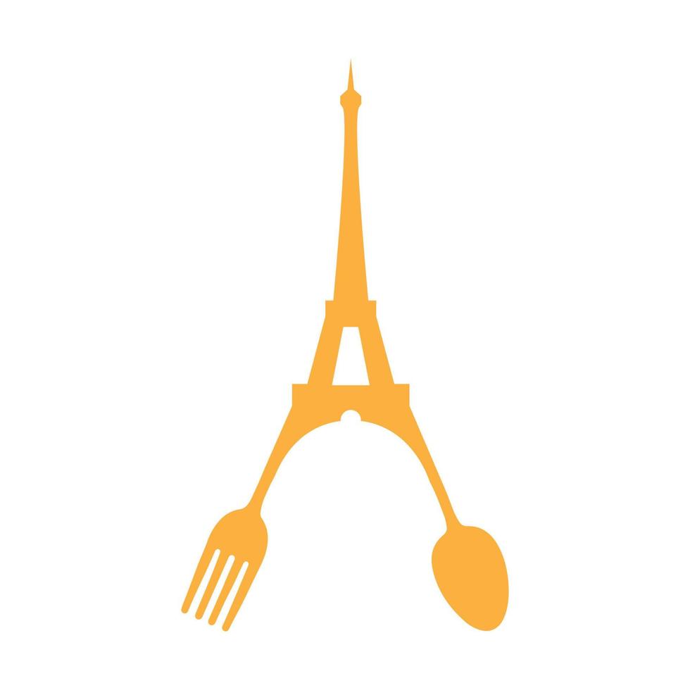 eiffel con cuchara tenedor diseño de logotipo gráfico vectorial símbolo icono signo ilustración idea creativa vector