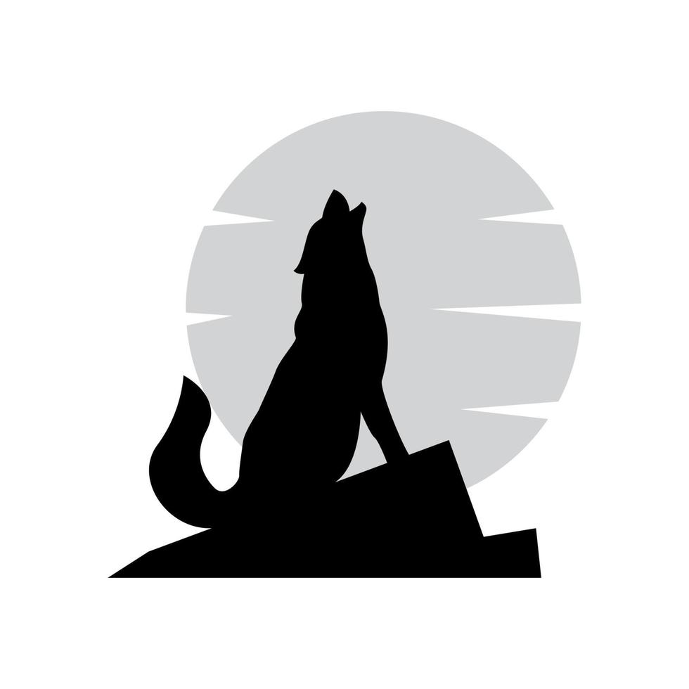 wolf howling on hill logo design vector symbol icon illustration