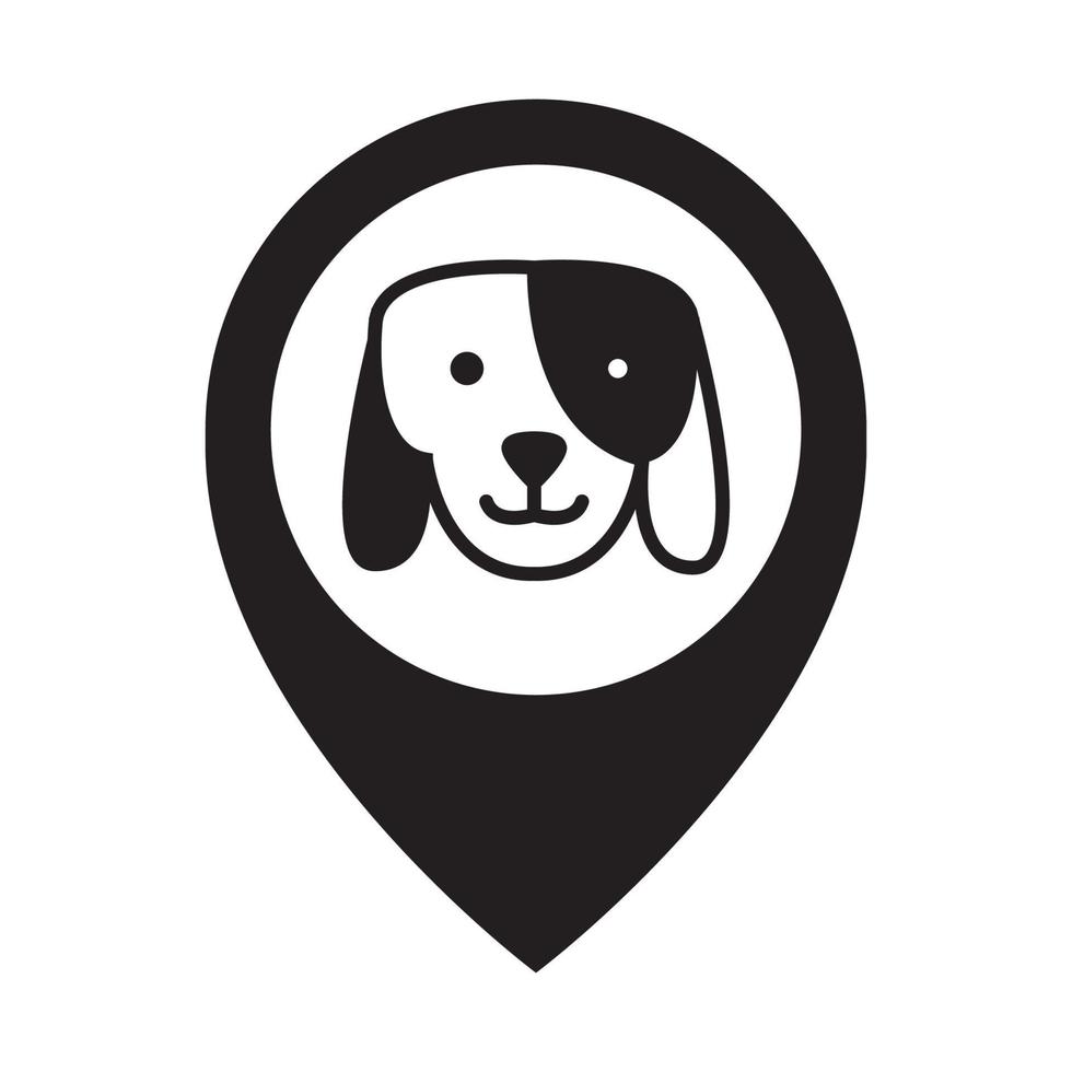cabeza de animal mascotas perro con pin mapa ubicación logotipo vector símbolo icono diseño ilustración