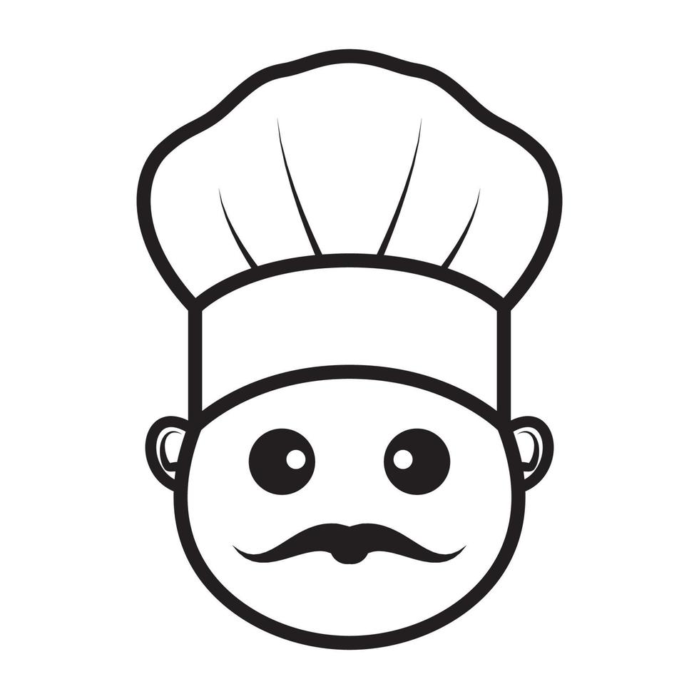 lindo hombre sonrisa caricatura chef línea logo símbolo vector icono ilustración diseño gráfico