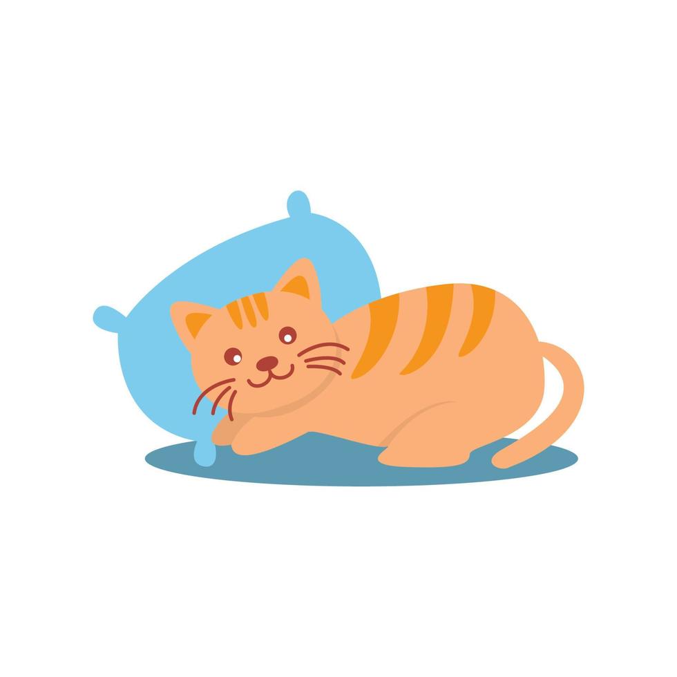 cat or kitty or kitten or pet with pillow sleep cute cartoon  logo icon illustration vector