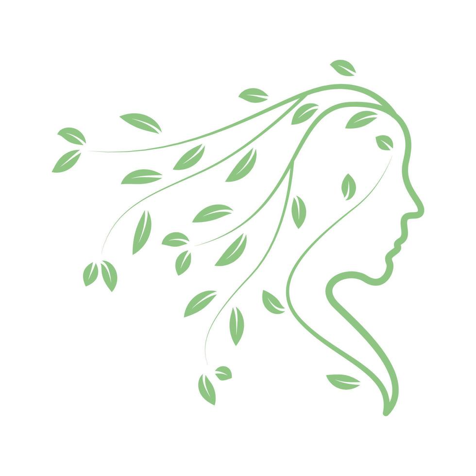 side face woman with leaf vines logo symbol icon vector graphic design illustration idea creative