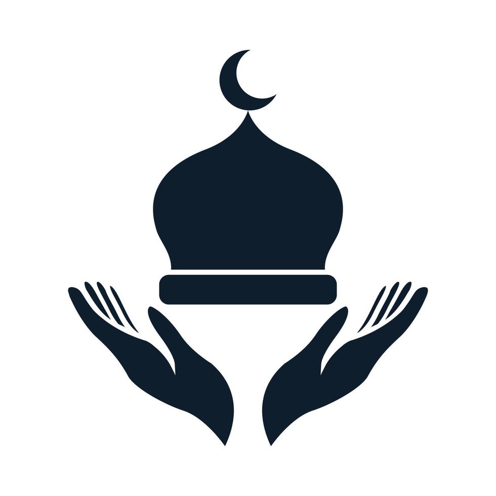 mosque dome with hand pray logo vector icon illustration design