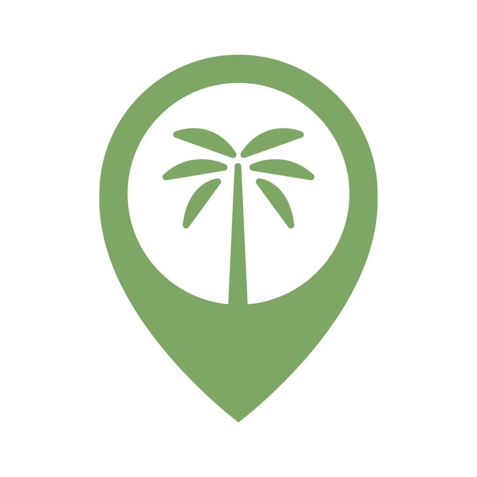 simple palm with pin map location  logo vector icon illustration design
