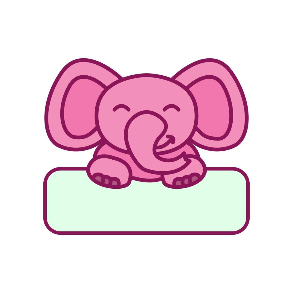 elephant kids head smile with banner logo icon vector illustration