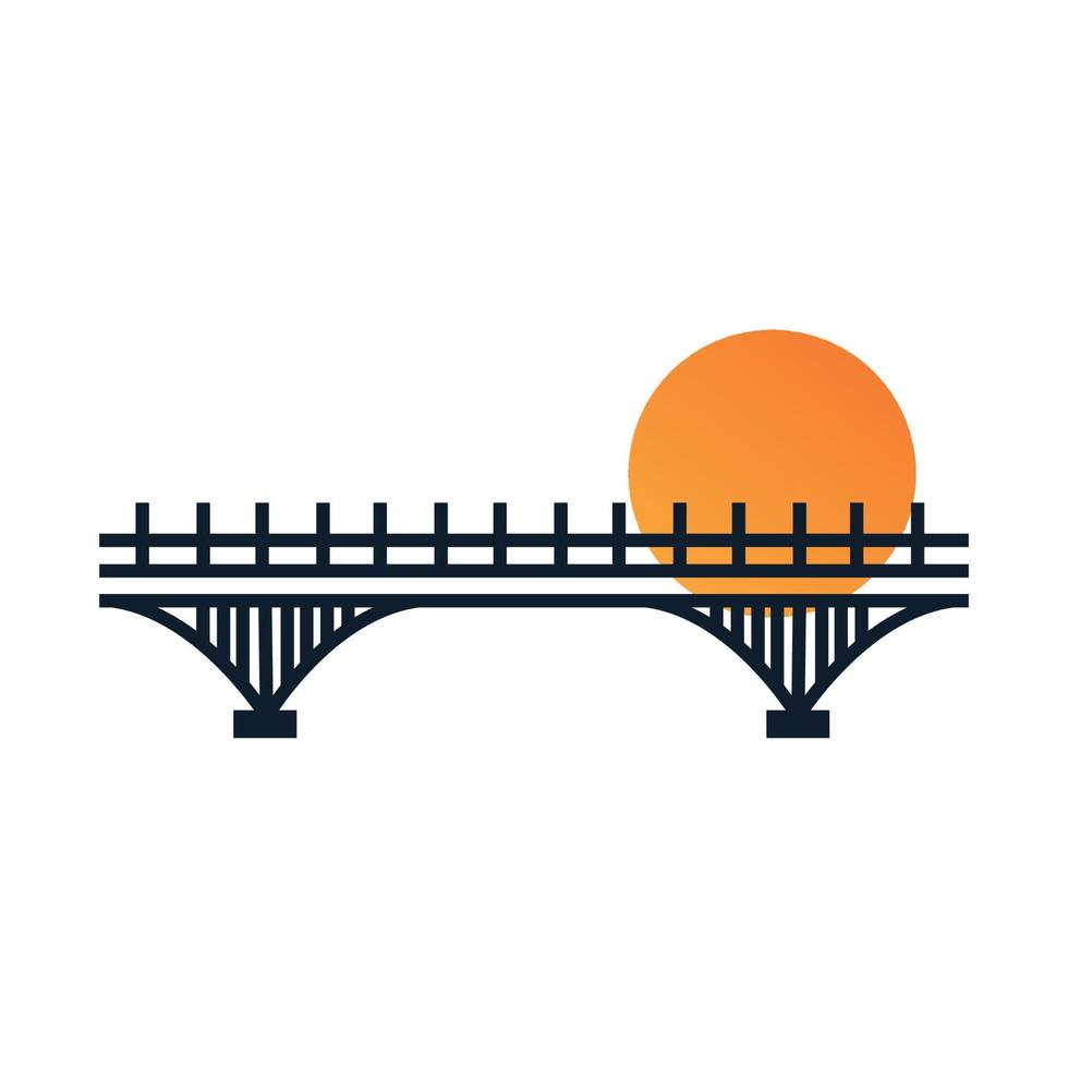 puente con diseño de icono de vector de logotipo de contorno de línea de puesta de sol