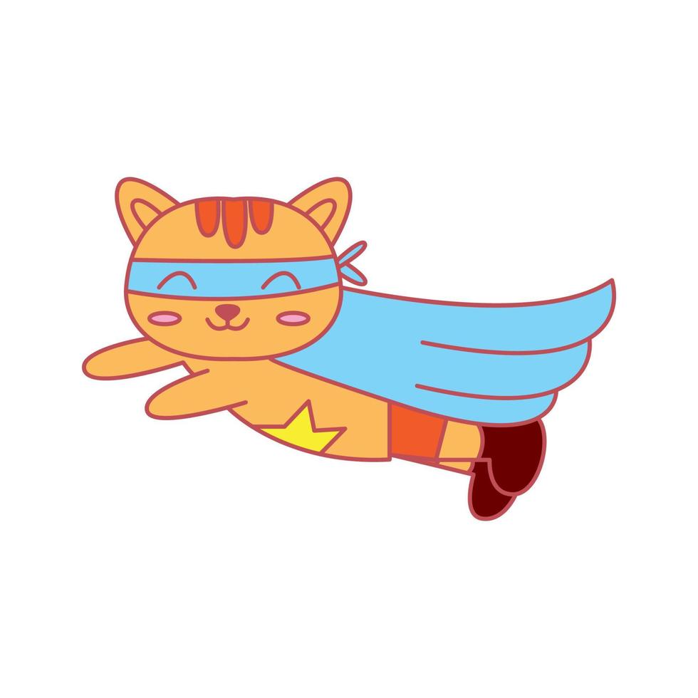 gato o gatito o gatito mascota como superhéroe lindo dibujo animado logo vector ilustración