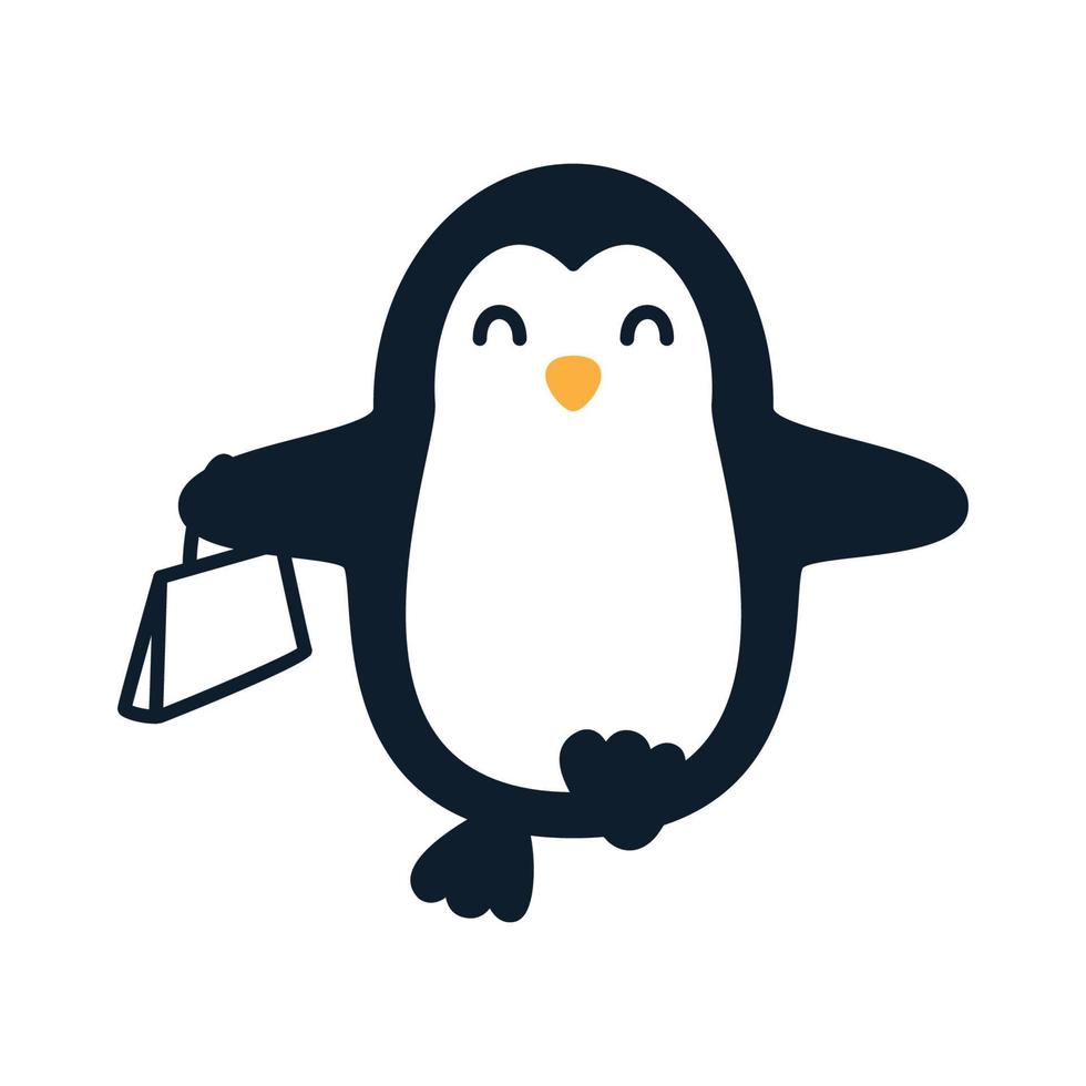 pingüino con ilustración de vector de logotipo lindo de compras