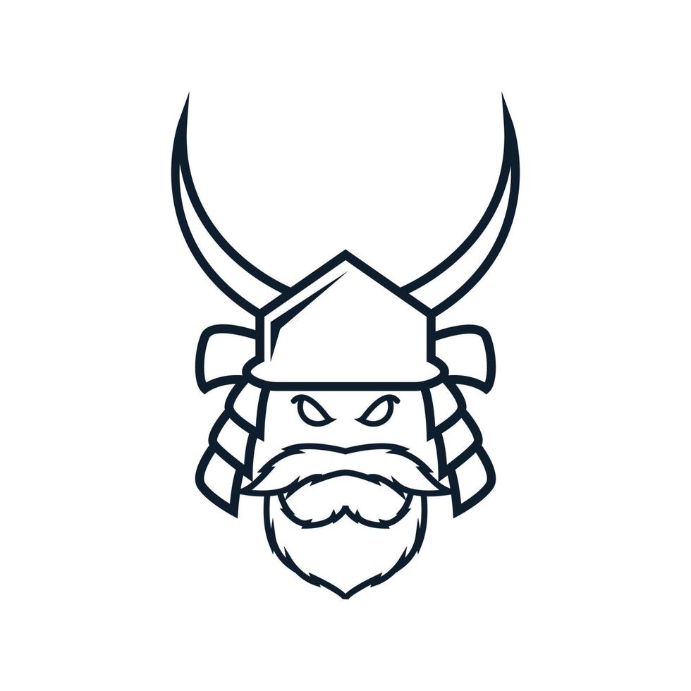 samurai japonés asiático con ilustración de icono de vector de logotipo de barba