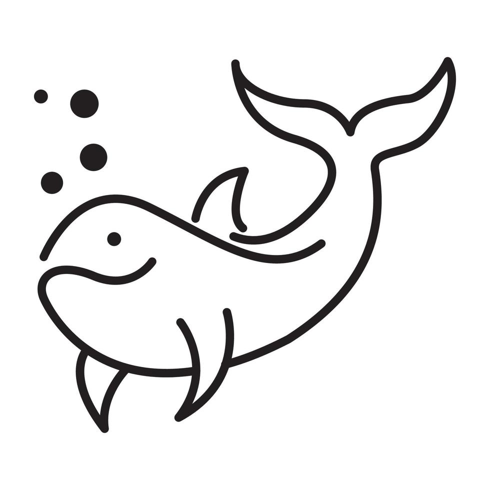 cartoon animal fish whale smile line logo symbol vector icon illustration graphic design