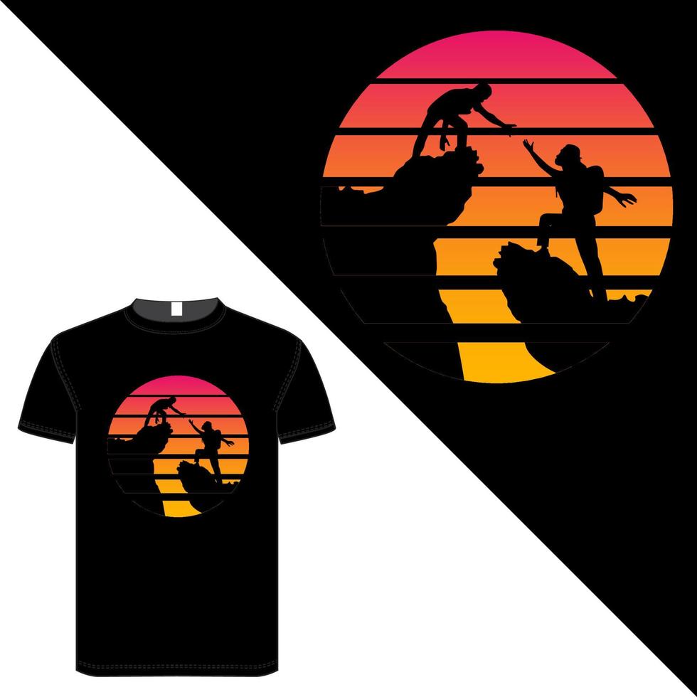 Black Color T-Shirt Design about silhouette and mountain vector