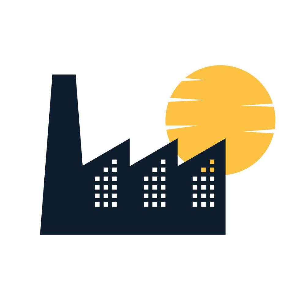 silueta de edificio de la industria de fábrica con diseño de icono de vector de logotipo de puesta de sol