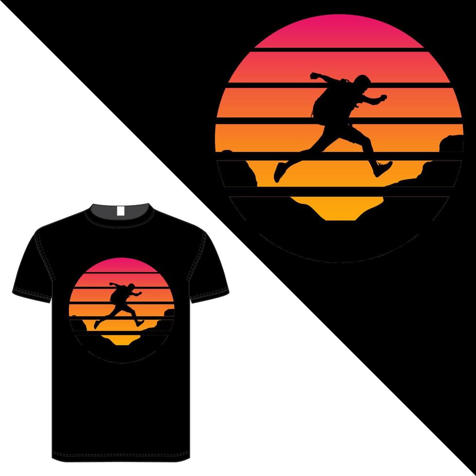 diseño de camiseta en color negro sobre silueta y montaña vector