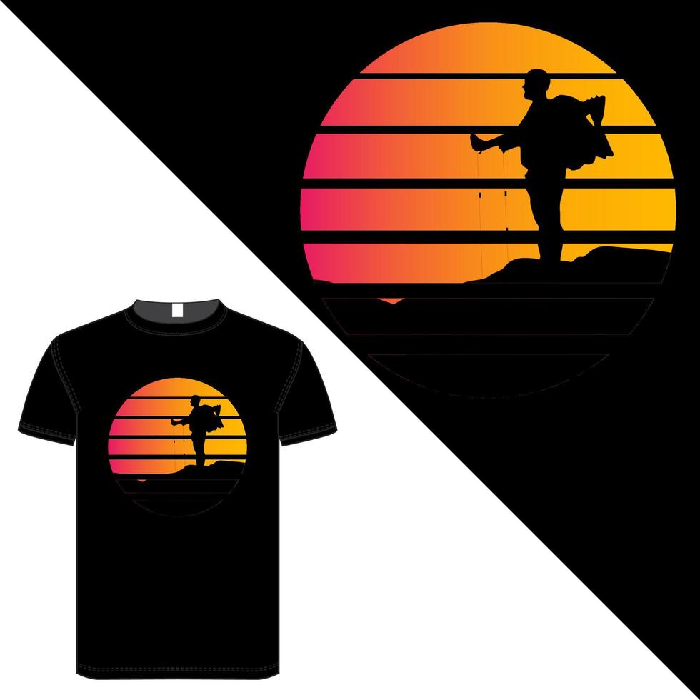 diseño de camiseta en color negro sobre silueta y montaña vector