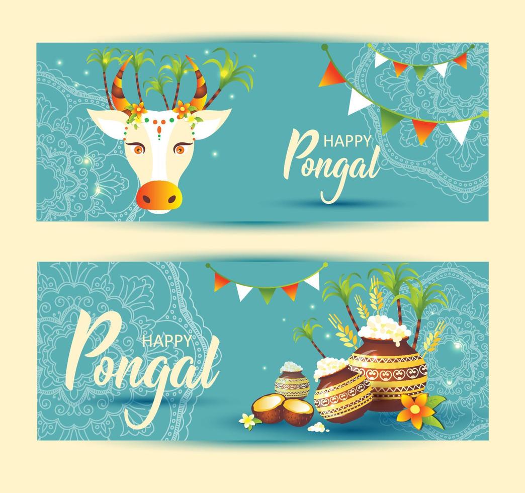 diseño de plantilla de fondo pongal del festival indio del sur banners de ilustración vectorial - fondo del festival pongal vector