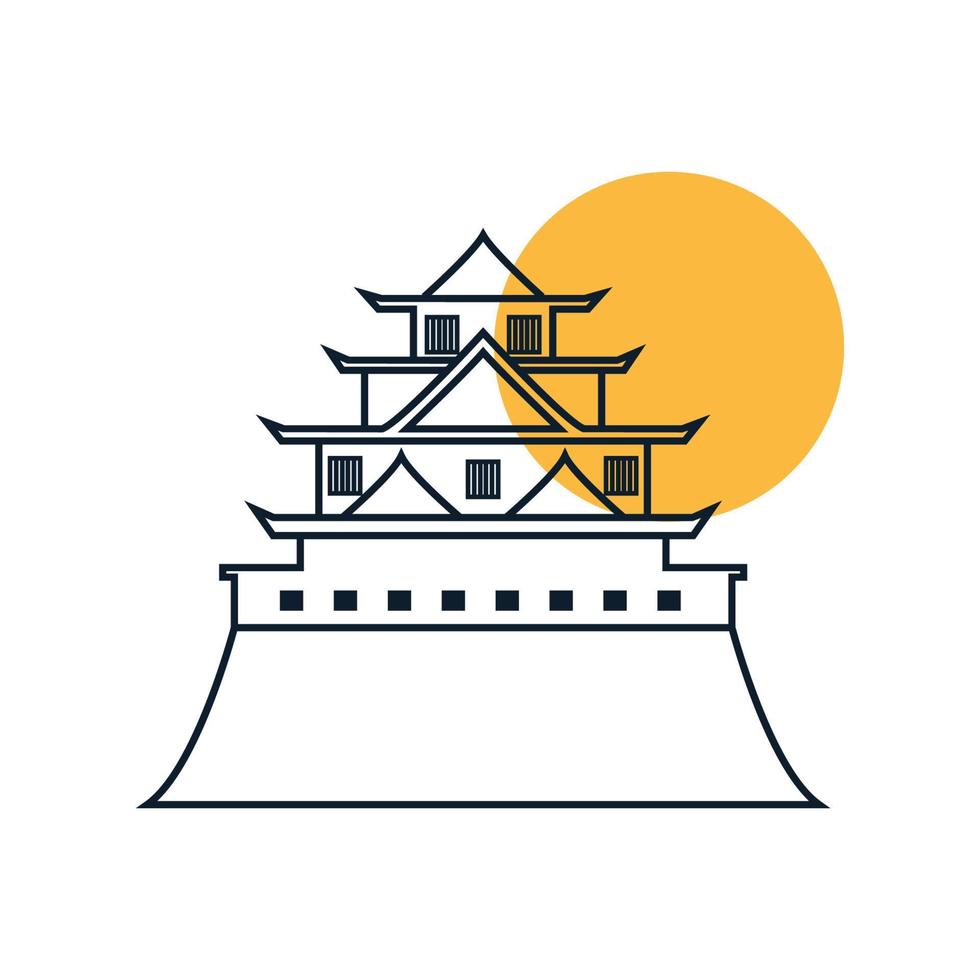 cultura asiática castillo japonés línea logo vector icono ilustración