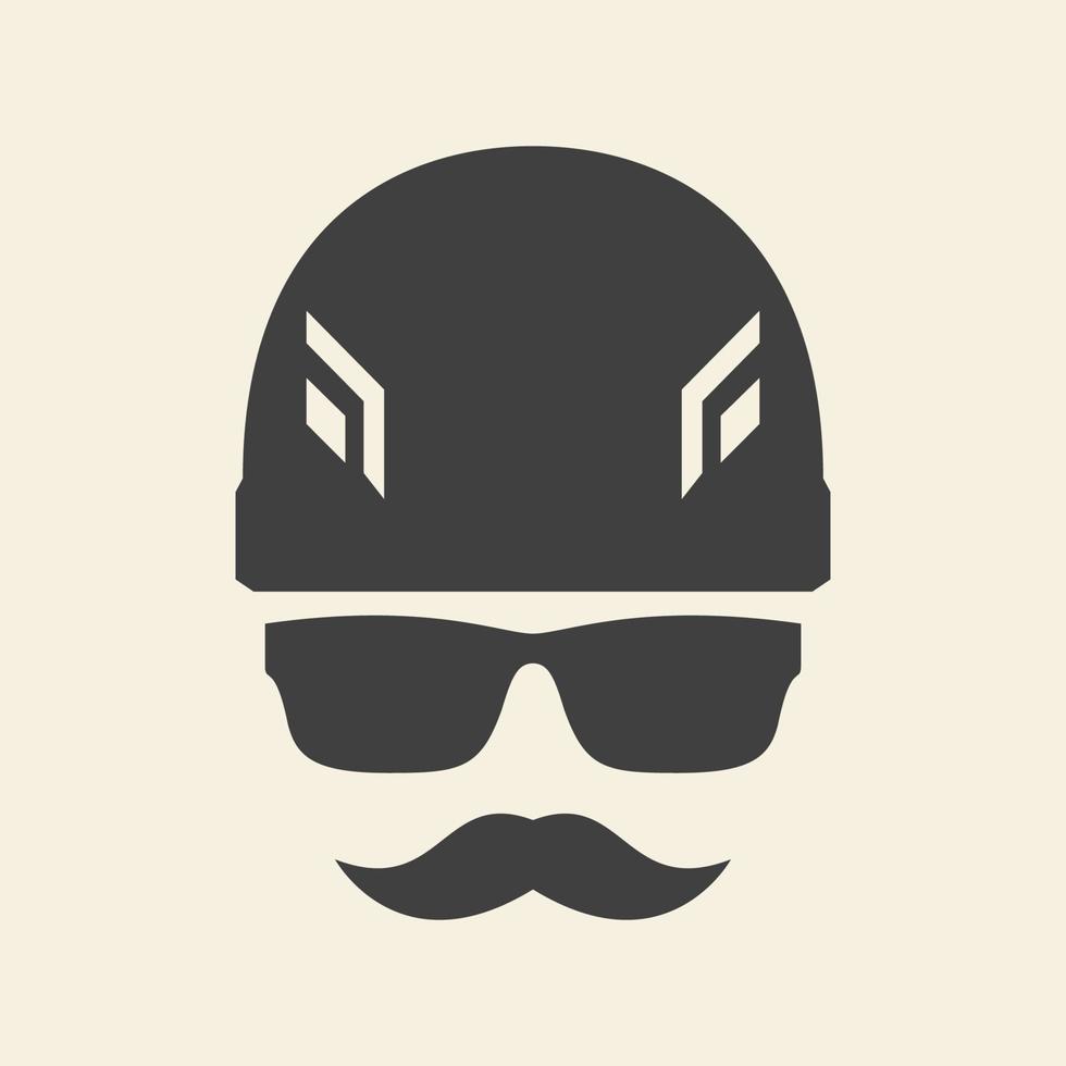 bigote de cabeza de construcción con gafas de sol logotipo símbolo icono vector diseño gráfico ilustración idea creativa