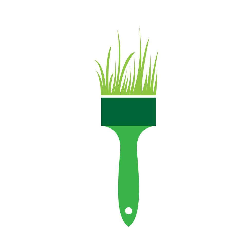 hierba verde con pincel logotipo símbolo icono vector diseño gráfico ilustración idea creativa