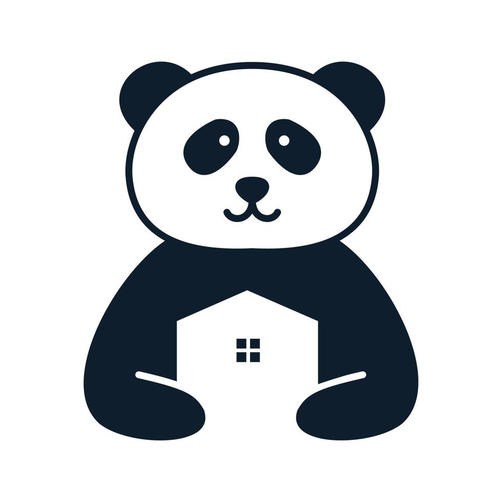 panda with home or house  cute cartoon logo icon vector illustration