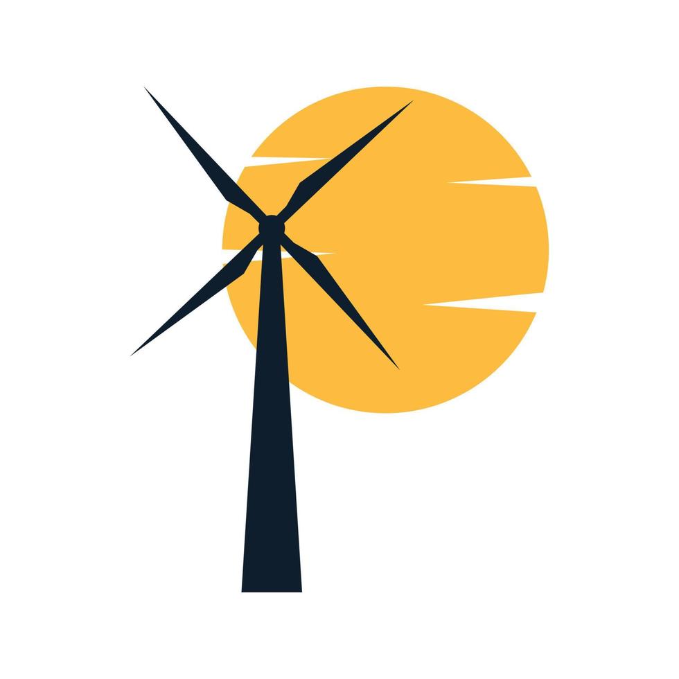 silhouette windmill with sunset logo vector icon illustration