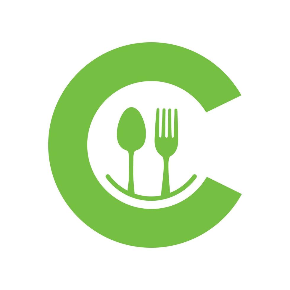 letter C or initial C with spoon fork restaurant menu kitchen logo design vector