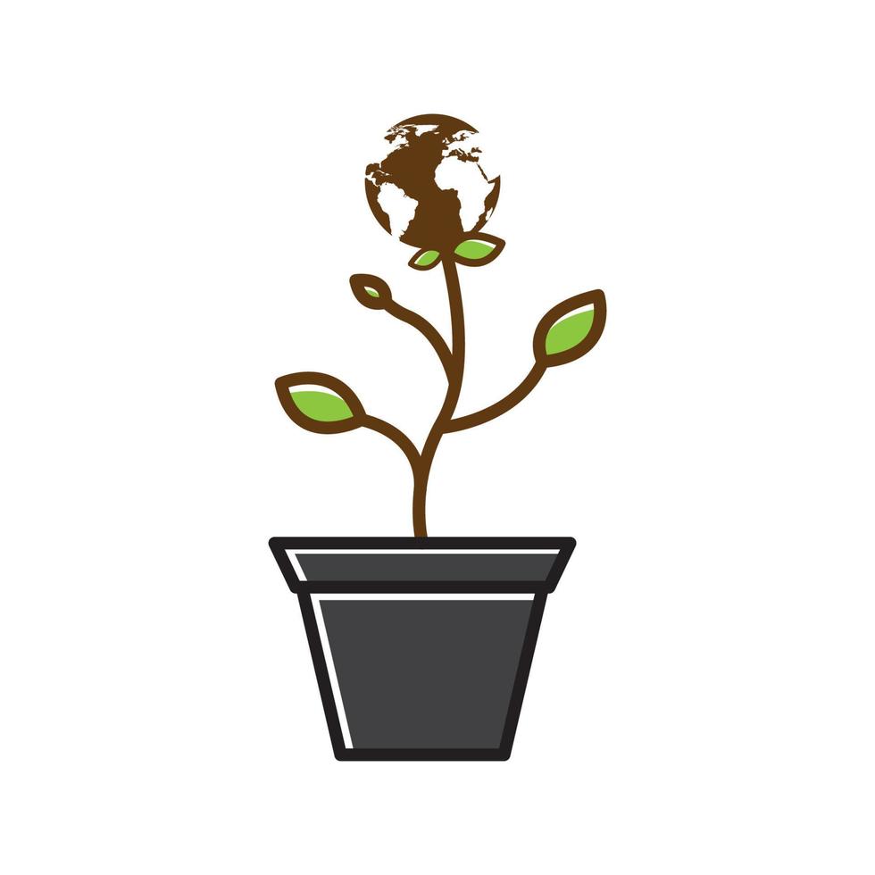 plant with world globe logo symbol icon vector graphic design