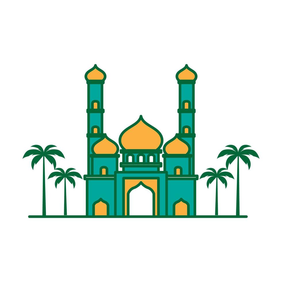 Mezquita colorida moderna con árboles logotipo símbolo vector icono ilustración diseño gráfico