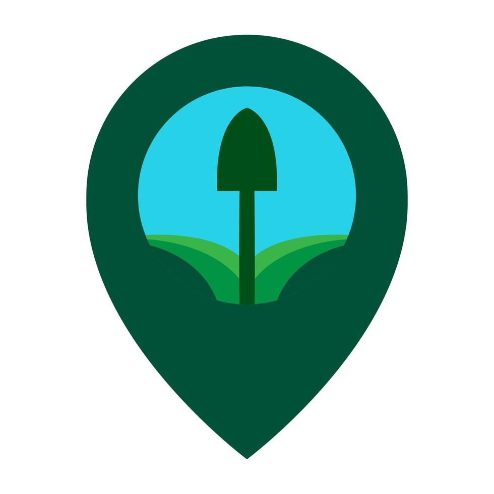 shovel agriculture with pin map location logo symbol icon vector graphic design illustration
