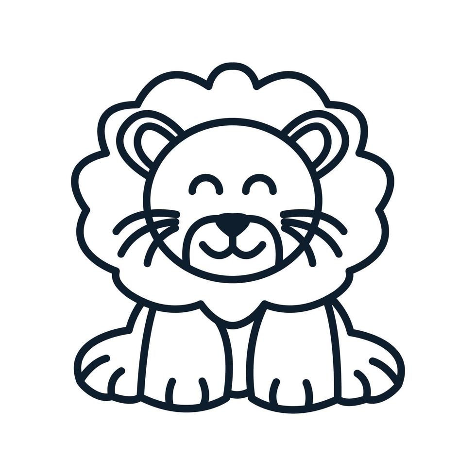 soporte de león linda sonrisa línea de dibujos animados logotipo icono vector ilustración