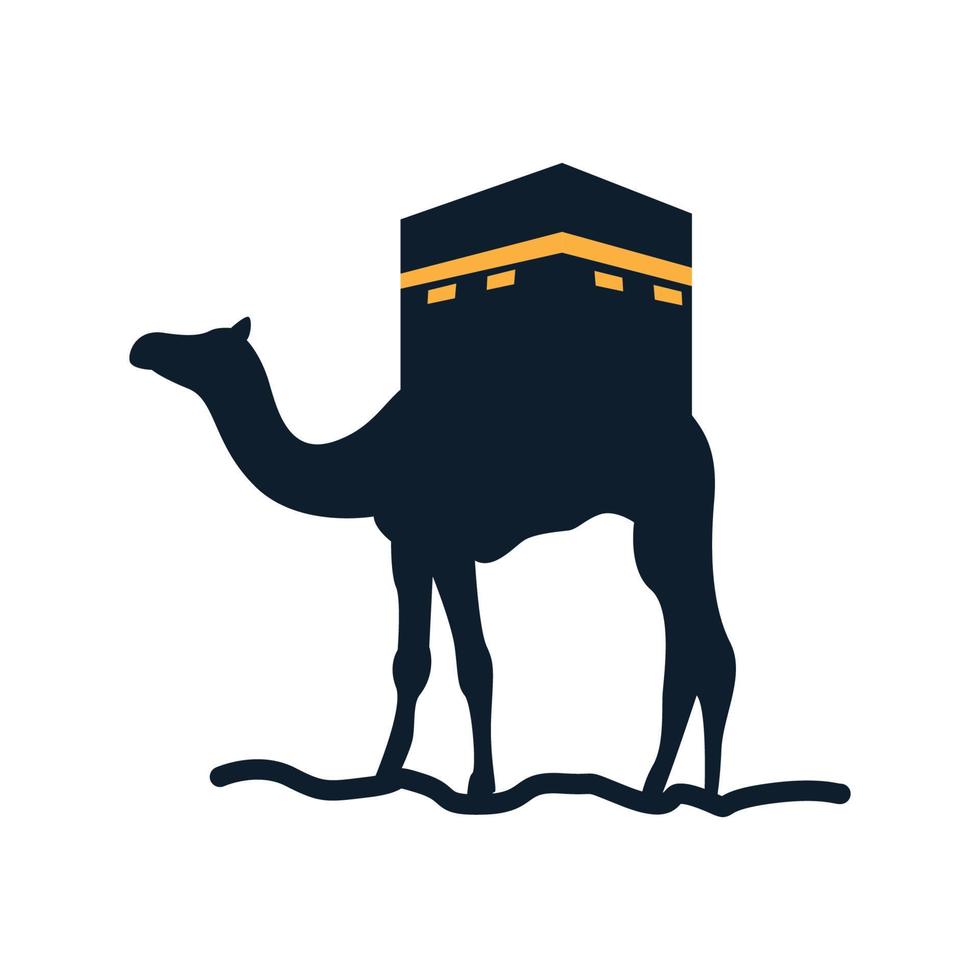 Camel with  Kaaba  silhouette  logo vector  illustration design