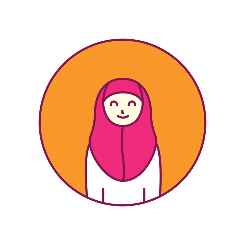 mujer o niña o cabeza musulmana femenina en diseño de ilustración de vector de logotipo de círculo