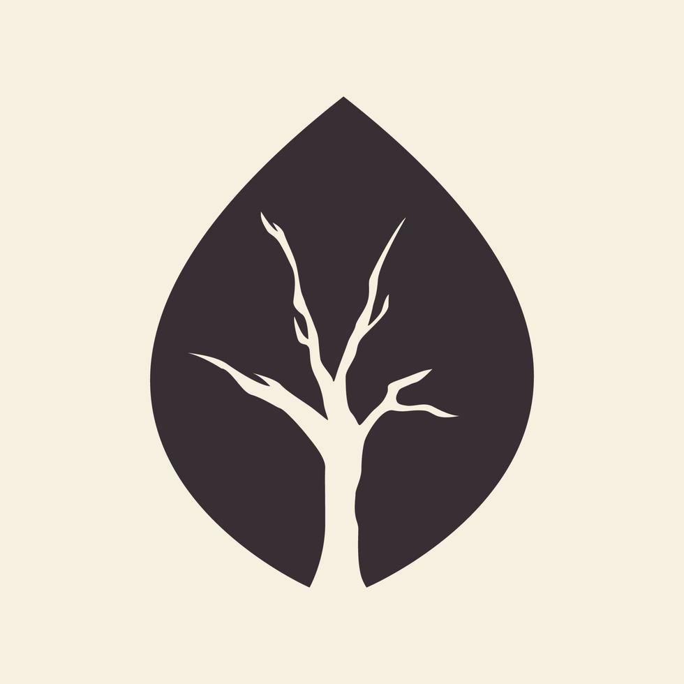 hoja hipster con árbol espacio negativo logotipo símbolo icono vector diseño gráfico ilustración idea creativa