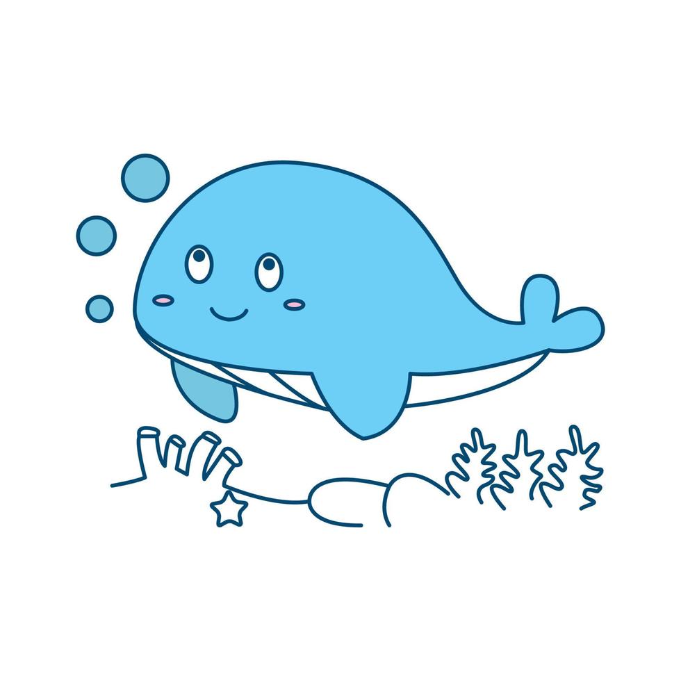 whale or pope on  water cute cartoon vector  illustration