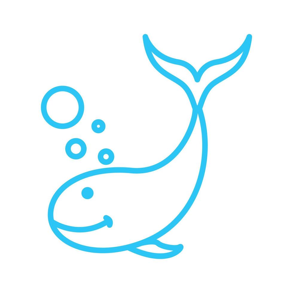 línea de dibujos animados de pescado azul con burbuja de agua logotipo símbolo icono vector diseño gráfico ilustración