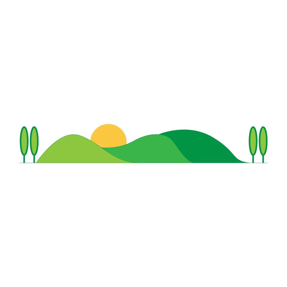 colorful green hill land with sunset logo design vector graphic symbol icon sign illustration creative idea
