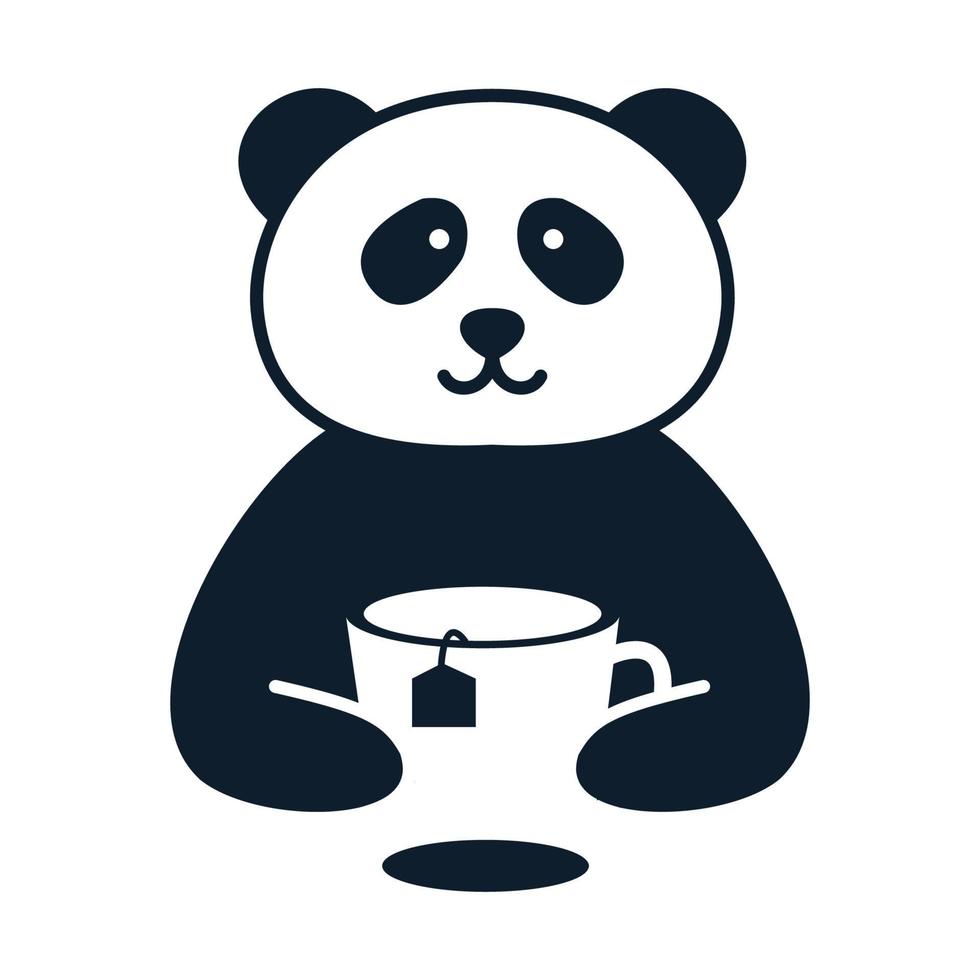 panda with tea glass cute cartoon logo icon vector illustration