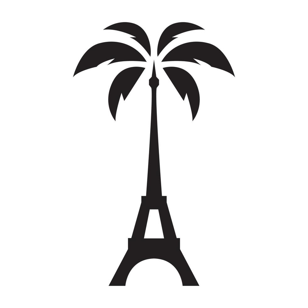 eiffel tower with palm tree logo symbol vector icon illustration graphic design