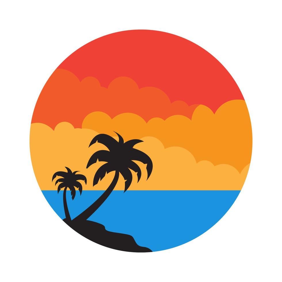 sea with coconut tree  and sunset circle colorful logo symbol icon vector graphic design illustration