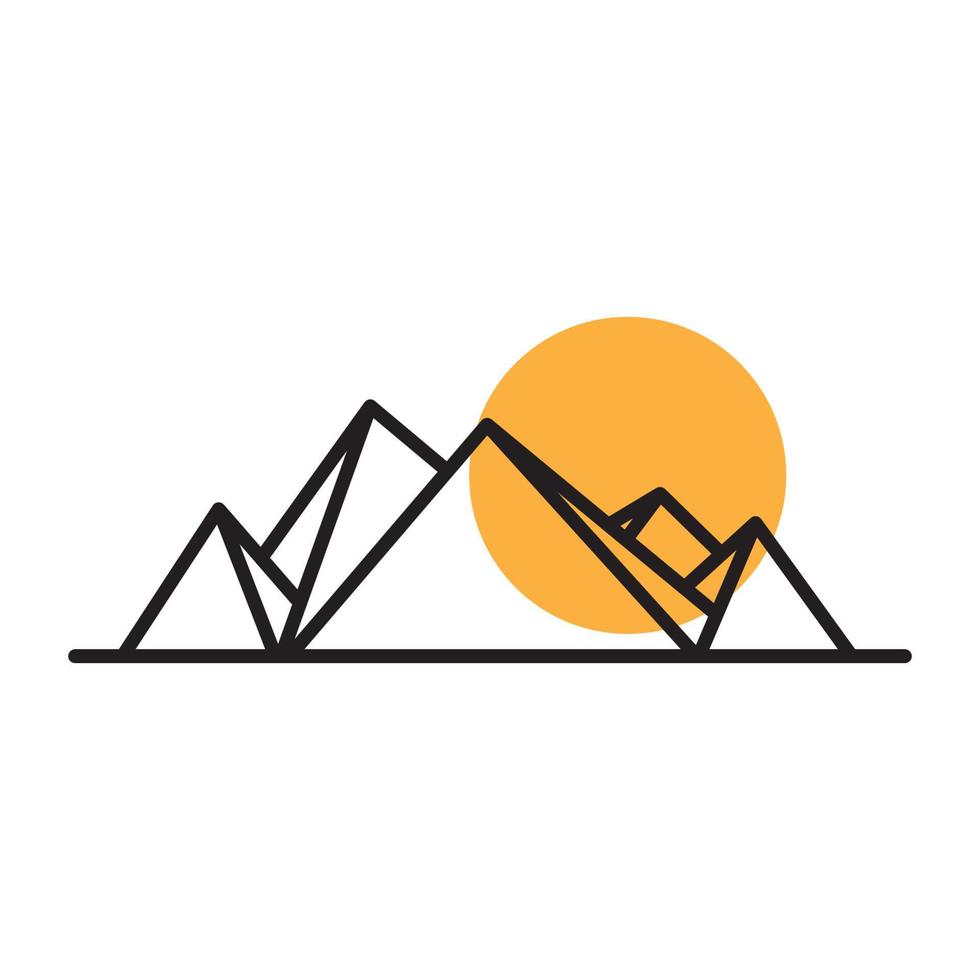 montaña de línea moderna con ilustración de diseño gráfico vectorial de icono de símbolo de logotipo de puesta de sol vector