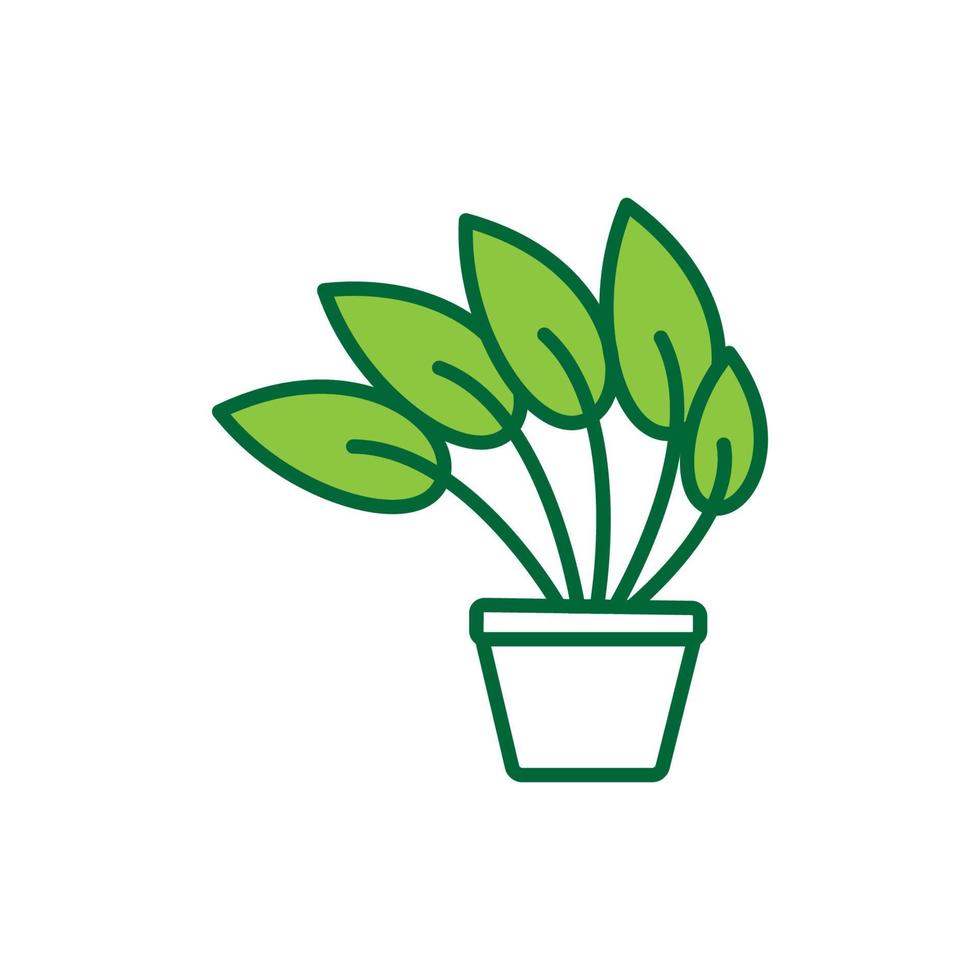 diseño de ilustración de icono de vector de logotipo de línea verde de planta de maceta minimalista