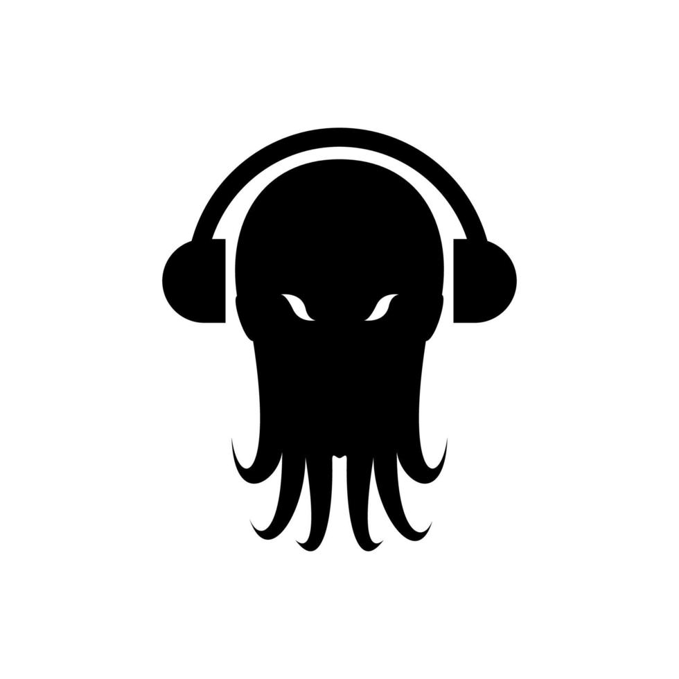 pulpo o calamar con diseño de logotipo de música para auriculares vector