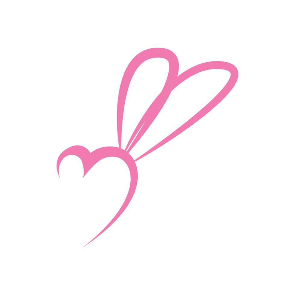 diseño de ilustración de vector de logotipo de amor de contorno de arte de línea de libélulas de insectos animales