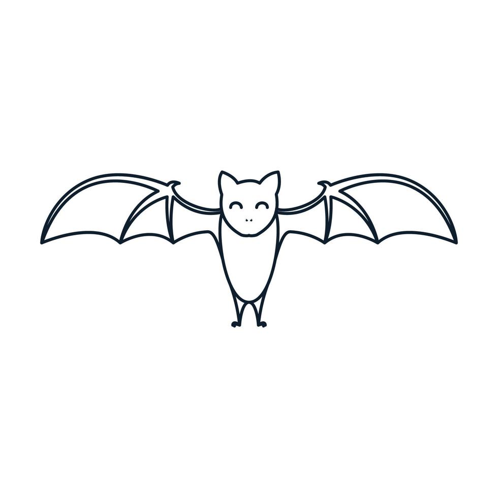 diseño de ilustración de vector de logotipo de esquema de arte de línea linda de murciélago pequeño