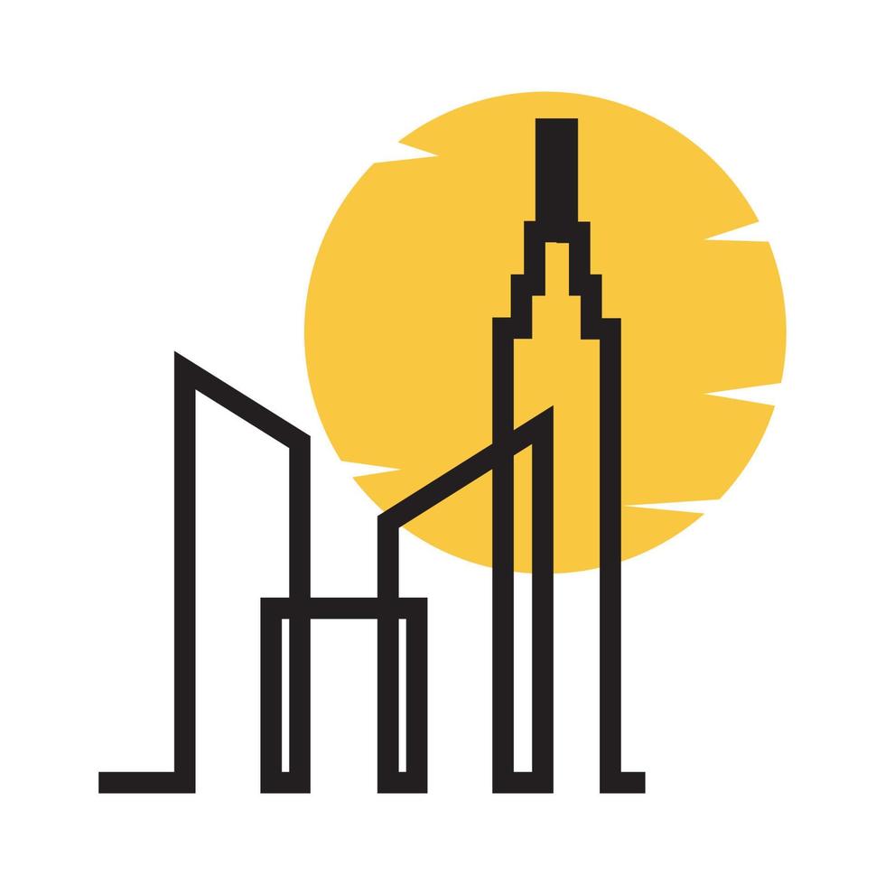 skyscraper high building with sunset logo vector symbol icon design illustration