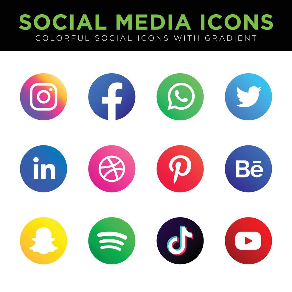 colorful social media icons set with gradient vector