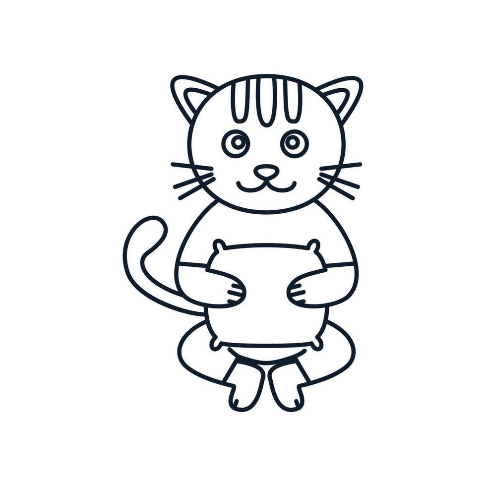 ilustración lindo gato de dibujos animados con vector de icono de logotipo de línea de almohada