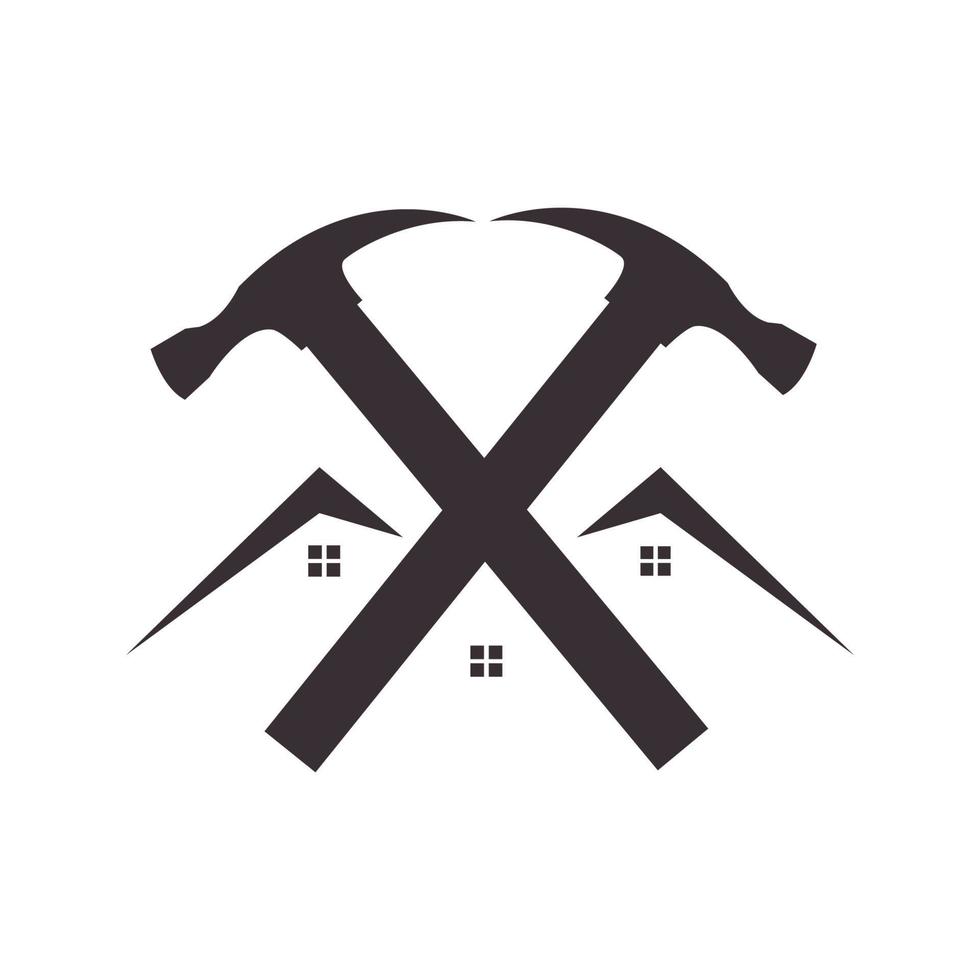 cross hammer with home repair logo symbol icon vector graphic design illustration idea creative