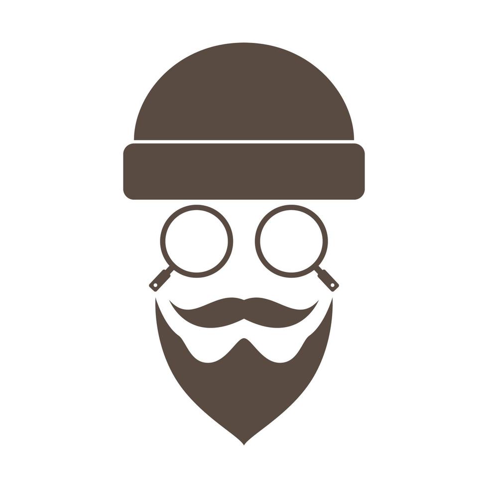 cabeza vintage hombre detective con barba logo símbolo vector icono ilustración diseño gráfico